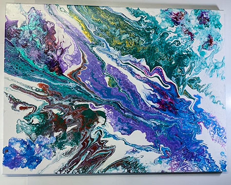 a large fluid art panel consisting of multiple acrylic colors on canvas